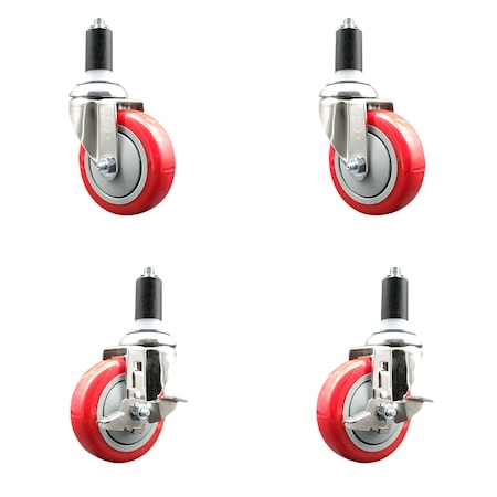 Service Caster 4 Inch 316SS Red Poly Swivel 1-3/8 Inch Expanding Stem Caster Brake SCC, 2PK SS316EX20S414-PPUB-RED-2-TLB-2-138